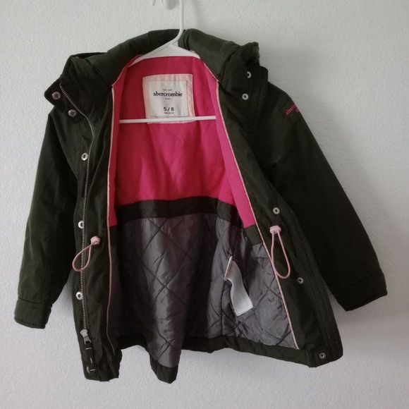 Abercrombie kids Little Girls dark Olive green puffer hooded jacket full zip - Picture 4 of 9